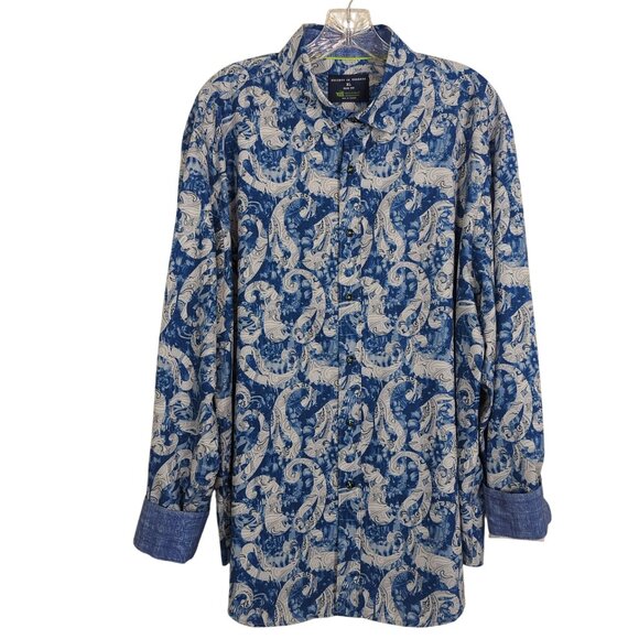 Society of Threads Mens Slim Fit Blue White Paisley Button-Down Shirt Size XL - Picture 3 of 16